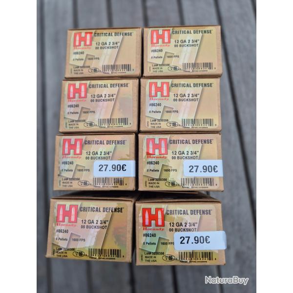 Lot 20 cartouches Calibre 12 Hornady 12/70 - CRITICAL DEFENSE Buckshot 00