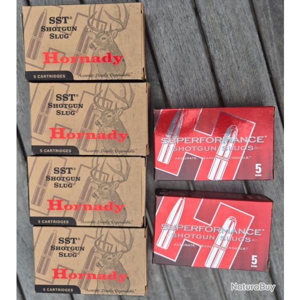 Lot 30 Balles Cal. 12 Hornady Slugs - 20 SST (300gr) + 10 Superformance MonoFlex (300gr)
