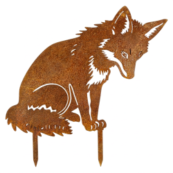 Silhouette de renard &agrave; l'aff&ucirc;t en m&eacute;tal, d&eacute;coration de jardin en acier brut 2 mm