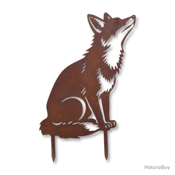 Silhouette de renard hurlant en m�tal, d�coration de jardin en acier brut 2 mm