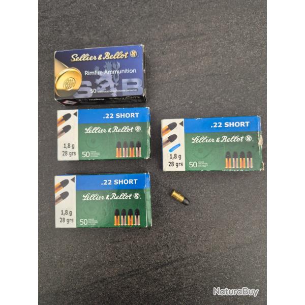 Lot de 4 boites de cartouches 22 short Sellier et Bellot