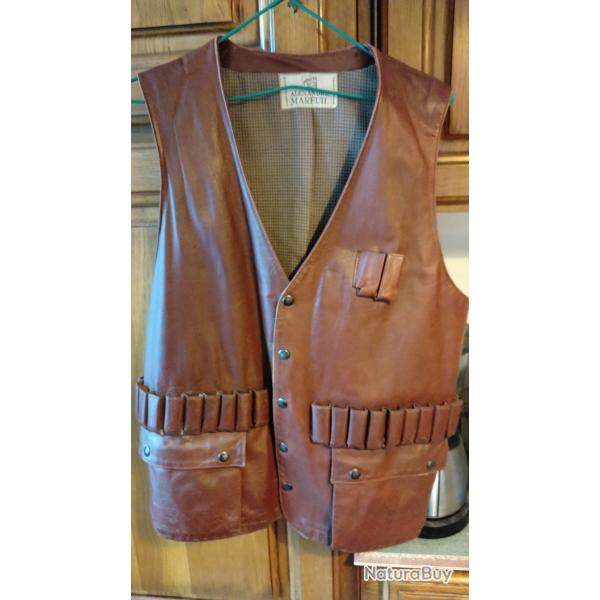 Gilet de chasse en cuir Alexandre MAREUIL TBE