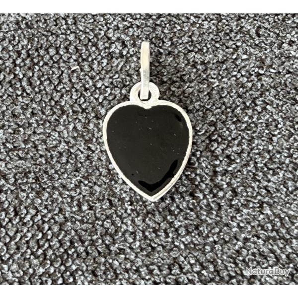 Pendentif coeur noir en argent - neuf
