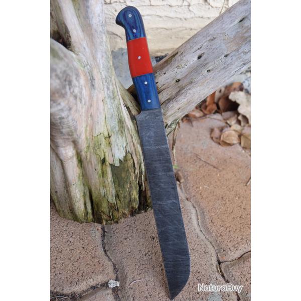 Couteau De Cuisine Santoku Lame Acier Damas 256 Couches Manche Bois/R�sine Fab Artisanale