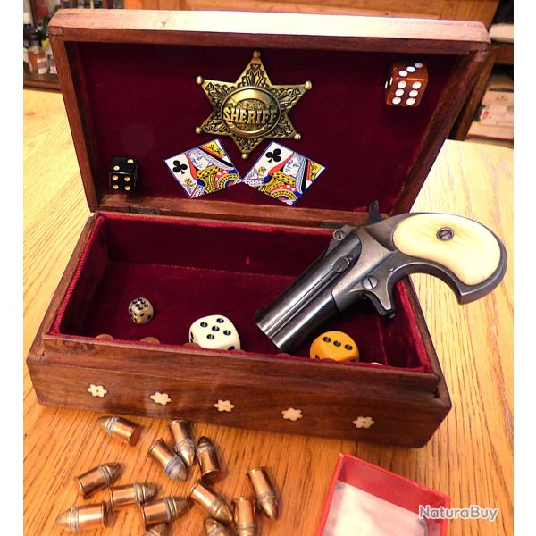 SLPLENDIDE COFFRET EN TB.ETAT POUR VOTRE DERRINGER + UNE BELLE RAMPE CAL.41 RIMFIRE AVEC 7 LOGEMENTS
