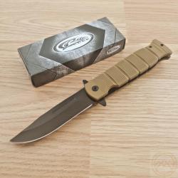Couteau Semi Automatique Tactical Urbain Lame Clip Point Acier Inox Manche Desert Linerlock 480BR