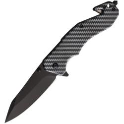 Lot de 3 Couteau S-TEC Lame Acier Inox Manche Nylon Noir Motif Carbone Linerlock A/O STT270195