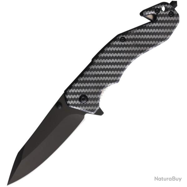Lot de 3 Couteau S-TEC Lame Acier Inox Manche Nylon Noir Motif Carbone Linerlock A/O STT270195