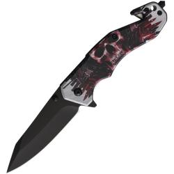 Lot de 3 Couteau S-TEC Skull Lame Acier Inox Manche Nylon Argent, Rouge et Noir Linerlock STT270192