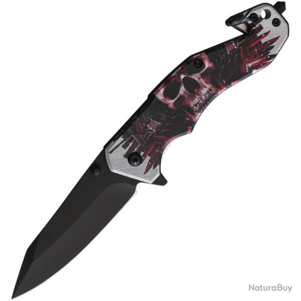 Lot de 3 Couteau S-TEC Skull Lame Acier Inox Manche Nylon Argent, Rouge et Noir Linerlock STT270192