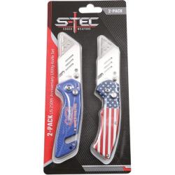Lot de 2 Cutters S-TEC Utility 250th Lame Acier Inox Manche Alu Bleu Blanc Rouge Button STT20250SET1