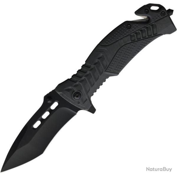 Couteau S-TEC Rescue T015BK Lame Acier Inox Manche Nylon Noir Linerlock A/O STT015BK