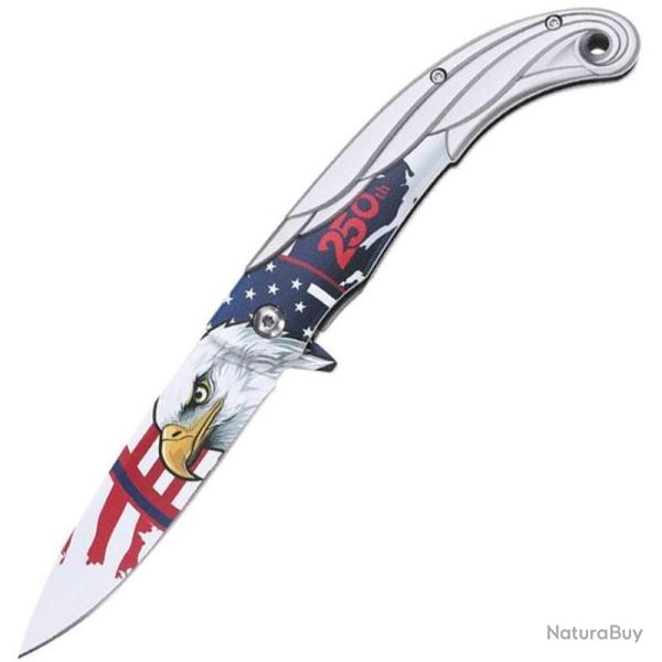 Couteau MTech 250th Eagle Lame Acier Inox Manche Aluminium Argent Linerlock A/O MTA2071S250
