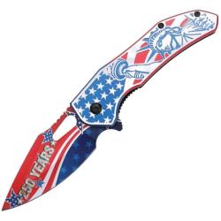Couteau MTech 250th Liberty Lame Acier Inox Manche Alu Bleu Blanc Rouge Linerlock A/O MTA2066RD250