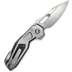 Couteau Pliant Ketuo Mini Griffin Lame Acier M390 Manche Titane Gris et Carbone Button Lock KETM026