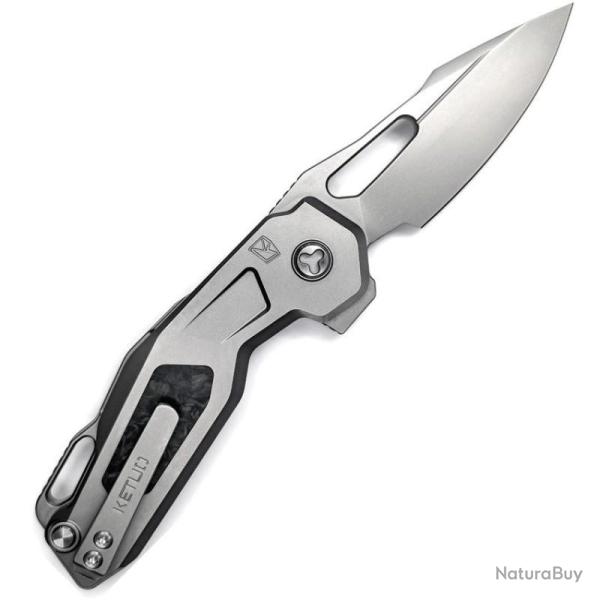 Couteau Pliant Ketuo Mini Griffin Lame Acier M390 Manche Titane Gris et Carbone Button Lock KETM026
