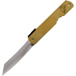 Couteau Higonokami Warikomi Sanglier Lame Acier Aogami Manche Laiton Dor&eacute; Friction HIGOZOD05