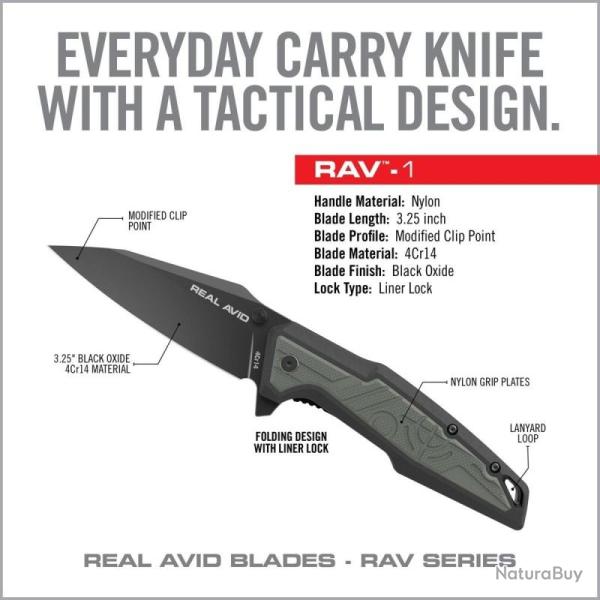 Couteau Pliant Real Avid RAV-1 Lame Acier 4Cr14 Manche GRN Noir et Gris Linerlock AVRAV1