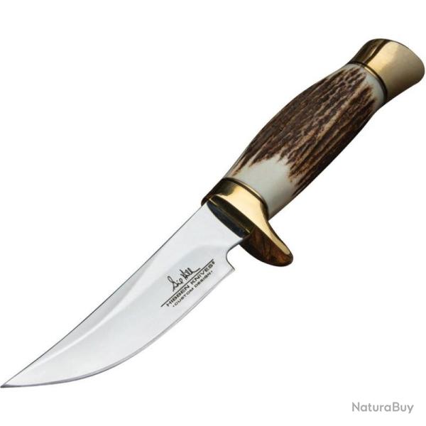 Couteau Fixe Hibben Whitetail Skinner Lame Acier 1.4116 Manche Bois de Cerf Naturel �tui Cuir GH5126
