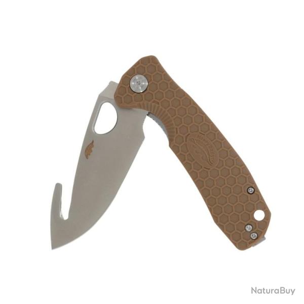 Couteau Honey Badger Knives Hook Large Lame Acier 8Cr13MoV Manche FRN Tan Liner Lock HB1252