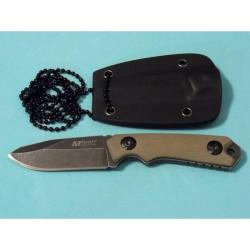 Couteau Fixe MTech Neck Knife Lame Acier Inox Manche G10 Tan &Eacute;tui Kydex MT2030