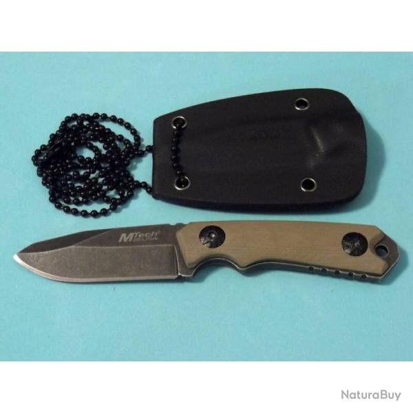Couteau Fixe MTech Neck Knife Lame Acier Inox Manche G10 Tan �tui Kydex MT2030