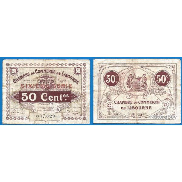 France 50 Centimes 1920 De La Chambre Des Commerces De Libourne