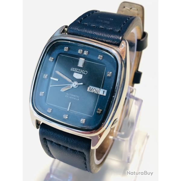 Montre Vintage Seiko 5 Automatique Calibre 6309 / 6319 - 100% D'Origine - Cadran Bleu Index Cristaux