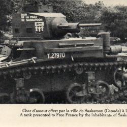 Carte postale illustr&eacute;e char de combat Saskatchewan France Libre- N&deg;8865