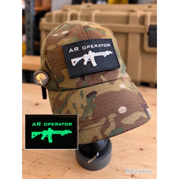 Casquette tactique camouflage avec patch AR Operator phosphorescent - neuve