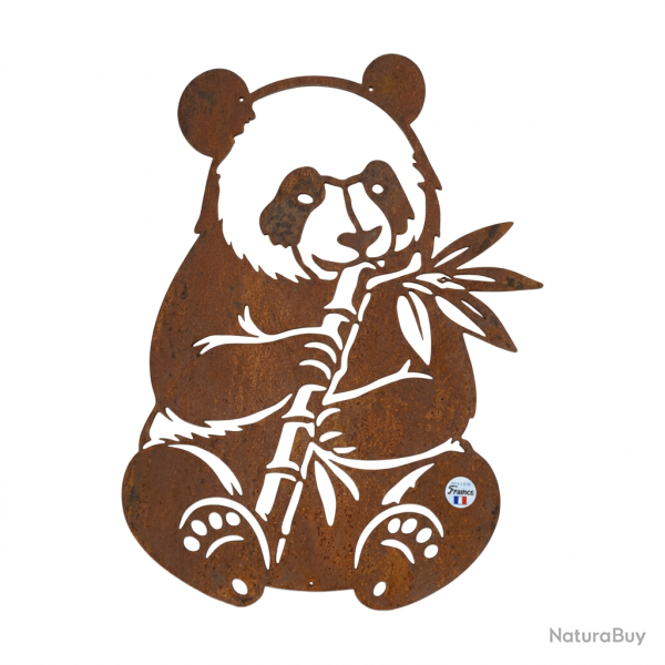 Silhouette de panda en m�tal, petit format � fixer sur un support, fabriqu�e en France
