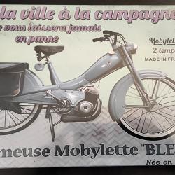 PLAQUE PUBLICITAIRE METAL MOBYLETTE BLEUE 1959