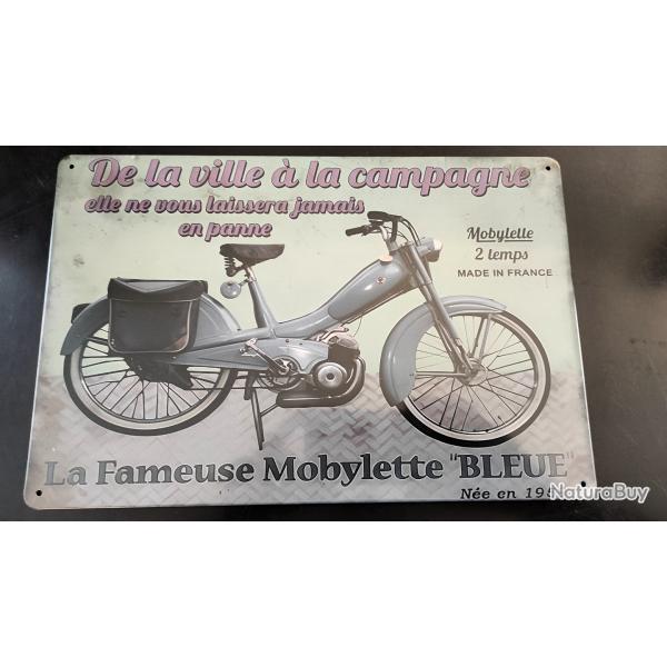PLAQUE PUBLICITAIRE METAL MOBYLETTE BLEUE 1959