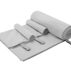 Serviettes sport polyester polyamide gris 200x100 cm s&eacute;chage rapide lot 3