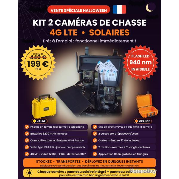 Op�K ! Kit 2 cam�ras 4G + 2X solaires + Cartes + valise Pro B&W - TOUT inclus - pr�t � l'emploi !!