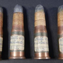 549 - Tr&egrave;s rare - Tr&egrave;s ancien lot de 4 cartouches d'essais 10,4X38R VETTERLI - Essais de munitions