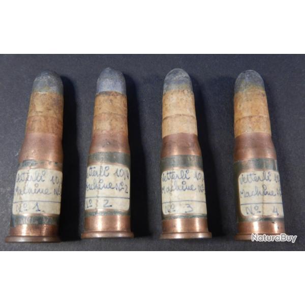 549 - Tr�s rare - Tr�s ancien lot de 4 cartouches d'essais 10,4X38R VETTERLI - Essais de munitions