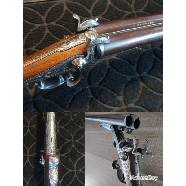 Exceptionnel fusil 16 � broche de grand luxe enti�rement grav� main en fond creux canon E.Bernard