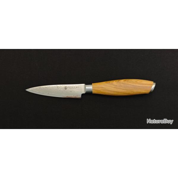 Hakami Tsubaki HATSU1 - Couteau d'Office Damas 67 Couches - Manche Olivier