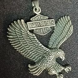 Magnifique pendentif vintage en argent 925 aux armoiries Harley-Davidson