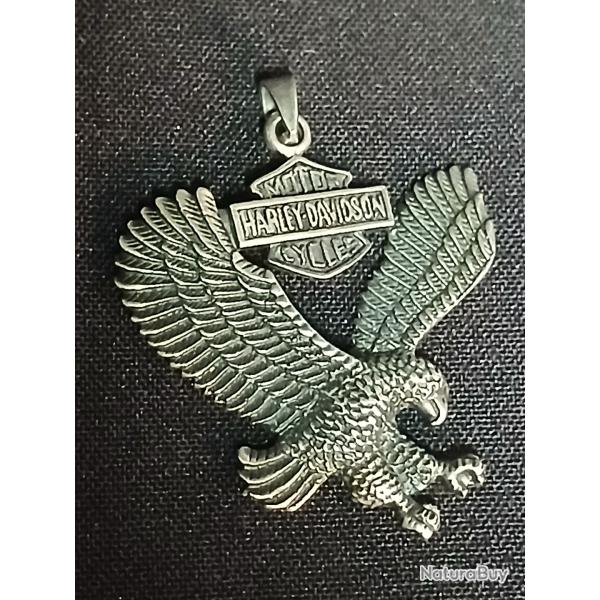 Magnifique pendentif vintage en argent 925 aux armoiries Harley-Davidson