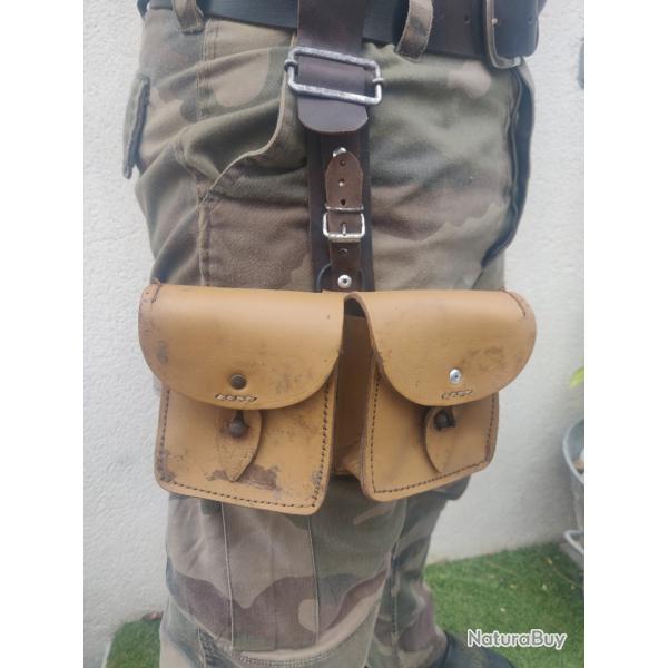 Double poche de cuisse en cuir beige