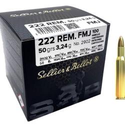 Sellier & Bellot .222 Rem. FMJ 3,2g/50grs. (Bo&icirc;te de 100) neuve