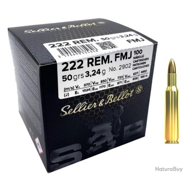Sellier & Bellot .222 Rem. FMJ 3,2g/50grs. (Bo�te de 100) neuve