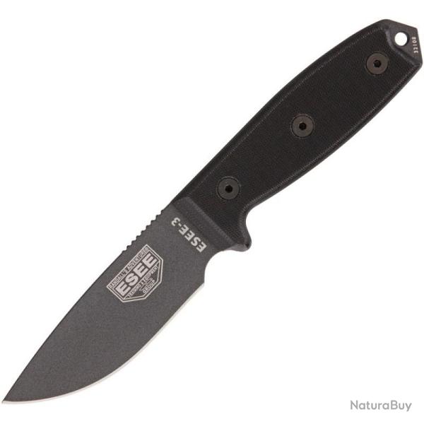 Couteau Fixe ESEE Model 3 Tactical Lame Acier 1095 Manche Micarta Noir �tui Plastique Made In USA