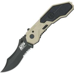 Couteau Smith & Wesson M&P Lame Acier 4034 Manche Aluminium Tan et Noir Linerlock A/O SWMP1BSD