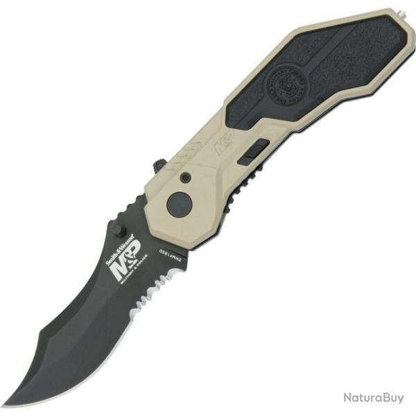 Couteau Smith & Wesson M&P Lame Acier 4034 Manche Aluminium Tan et Noir Linerlock A/O SWMP1BSD