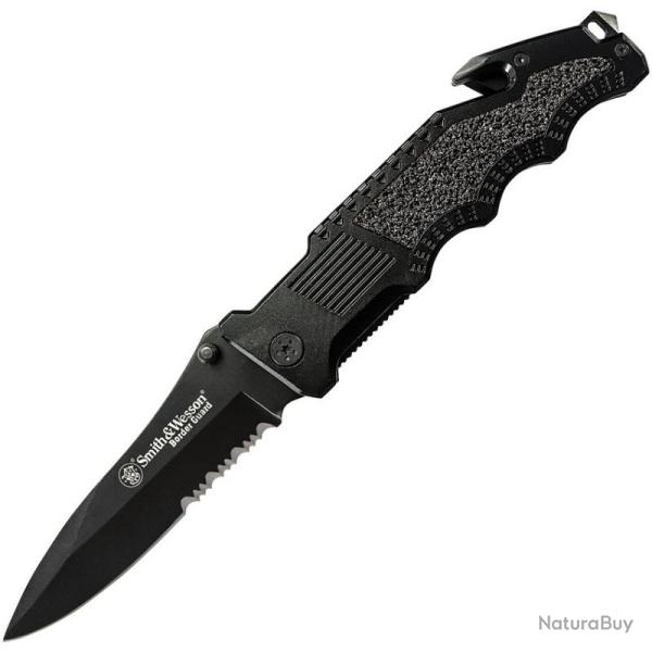 Couteau Pliant Smith & Wesson Border Guard Lame Acier 7Cr17MoV Manche Aluminium Noir Linerlock