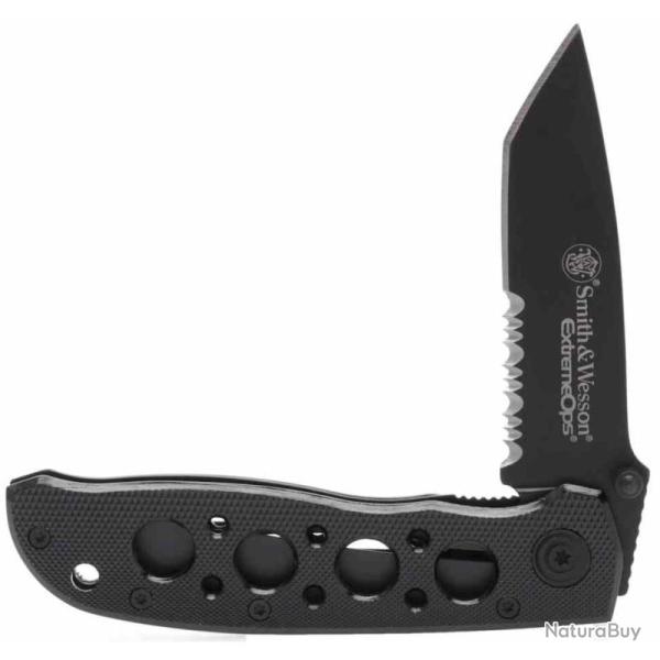 Couteau Pliant Smith & Wesson Extreme Ops Lame Acier 440C Manche Aluminium Noir Linerlock SW5TBS