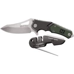 Couteau Pliant Lansky Responder X9 + Aff&ucirc;teur Lame Acier 12C27 Manche G10 Noir et Vert Linerlock